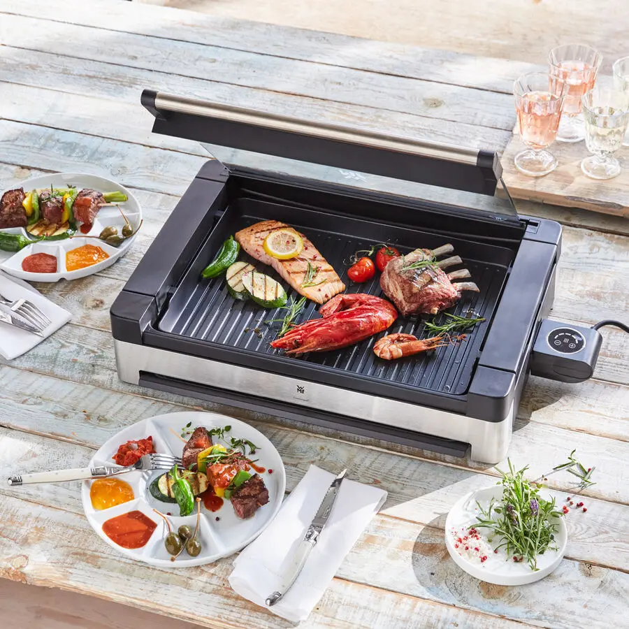 WMF-Glasdeckel-Tischgrill: Verhindert Fettspritzer, reduziert Gerüche, erzielt supersaftige Grillergebnisse – Bild 2