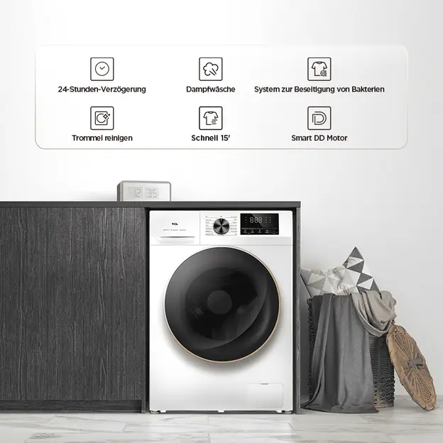 TCL Waschmaschine, 10 kg, Energieeffizienzklasse A mit Smart DD Motor, Bakterien-Eliminierungssystem – Bild 2