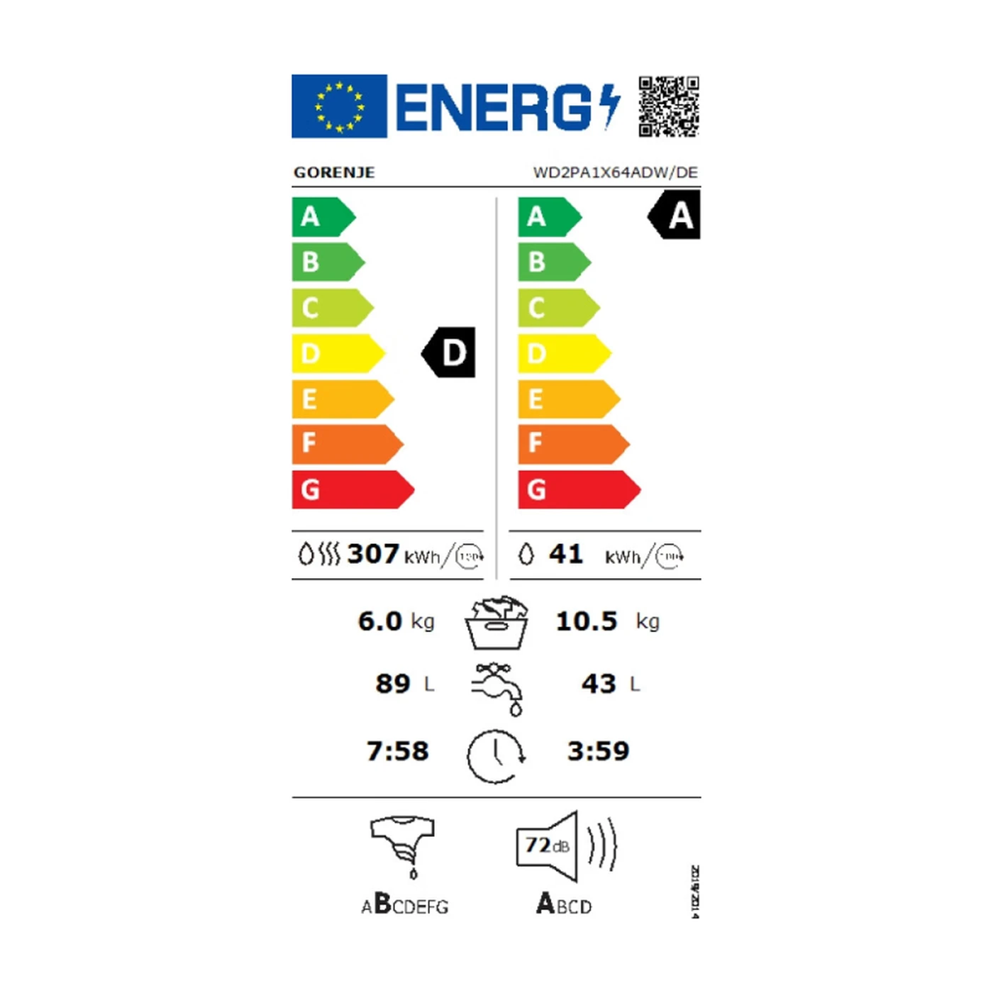 Gorenje WD2PA1X64ADW Waschtrockner, Connect Life, 16 Programme, 10,5 KG, 54 Liter, 1400 U/min – Bild 7
